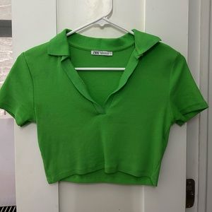 Zara cropped polo t-shirt, green